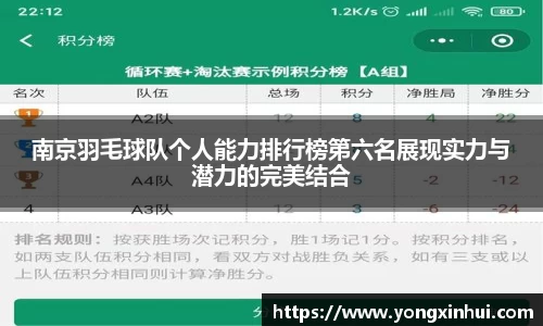 南京羽毛球队个人能力排行榜第六名展现实力与潜力的完美结合